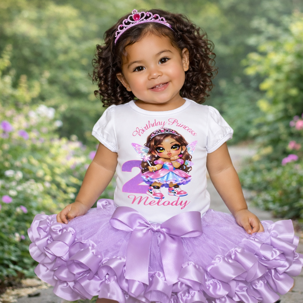 Fairy 2nd Birthday Princess Tutu Outfit | Lavender Birthday White Shirt Set