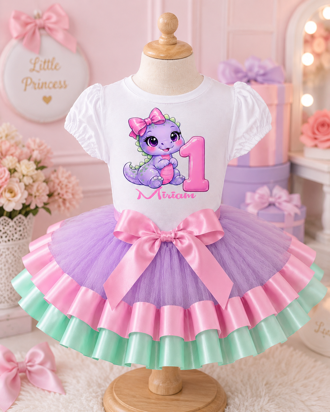 Personalized Dinosaur 1st Birthday Tutu Outfit for Girls