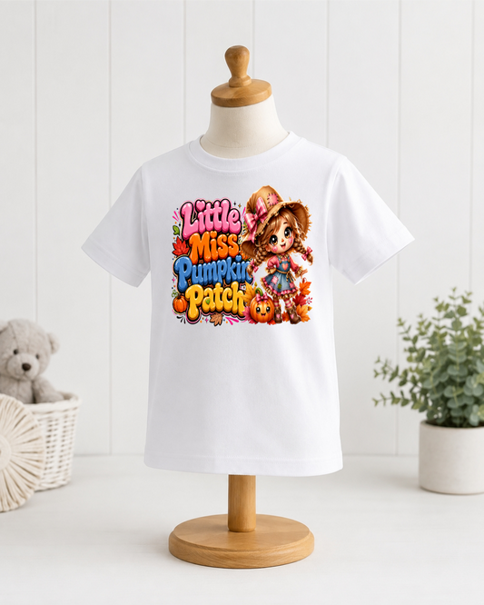 Little Miss Pumpkin Patch Girls Fall Shirt – Cute Pumpkin Scarecrow Toddler Tee