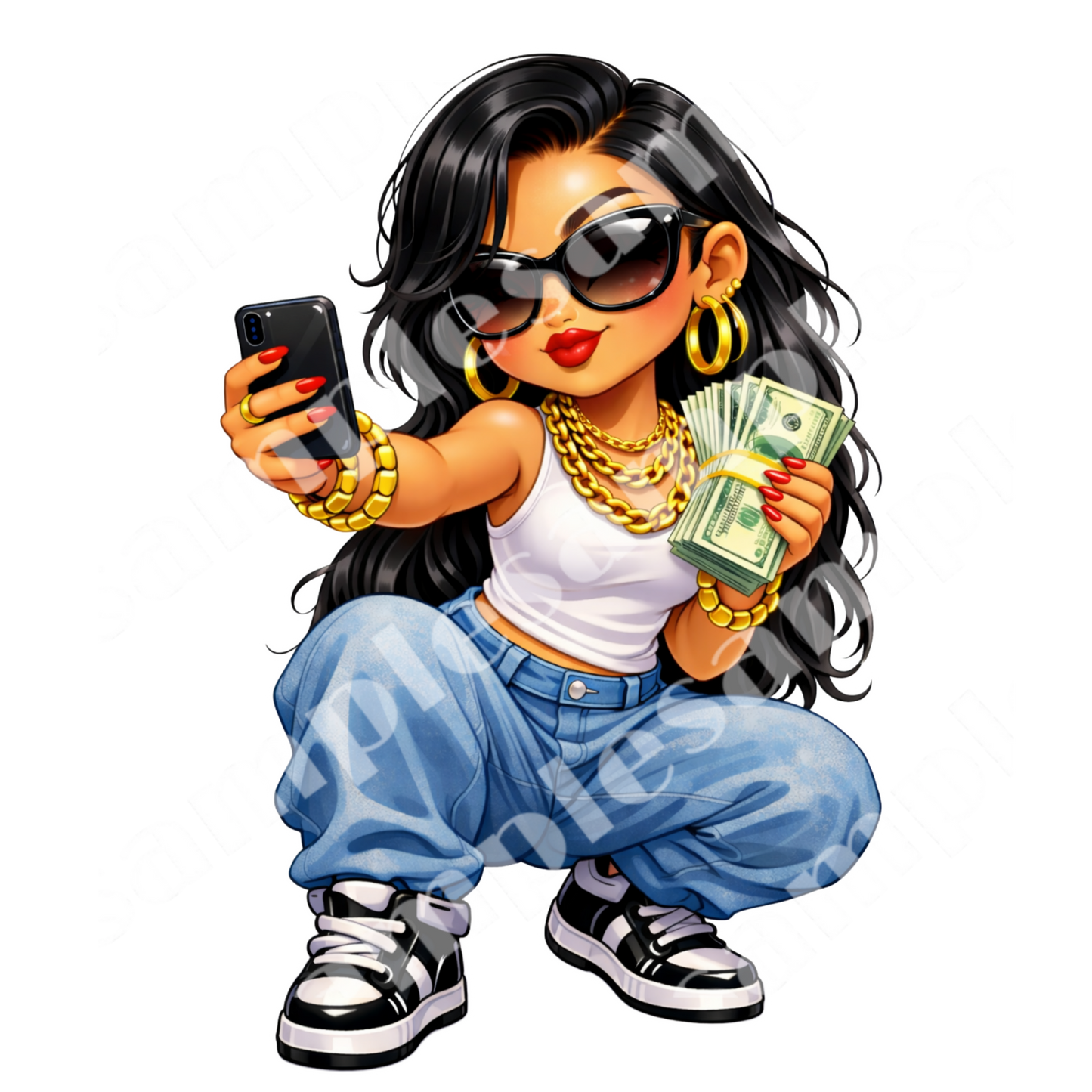 Money Moves 5 Chibi Girl Sticker Bundle Cliparts ( Digital Product)