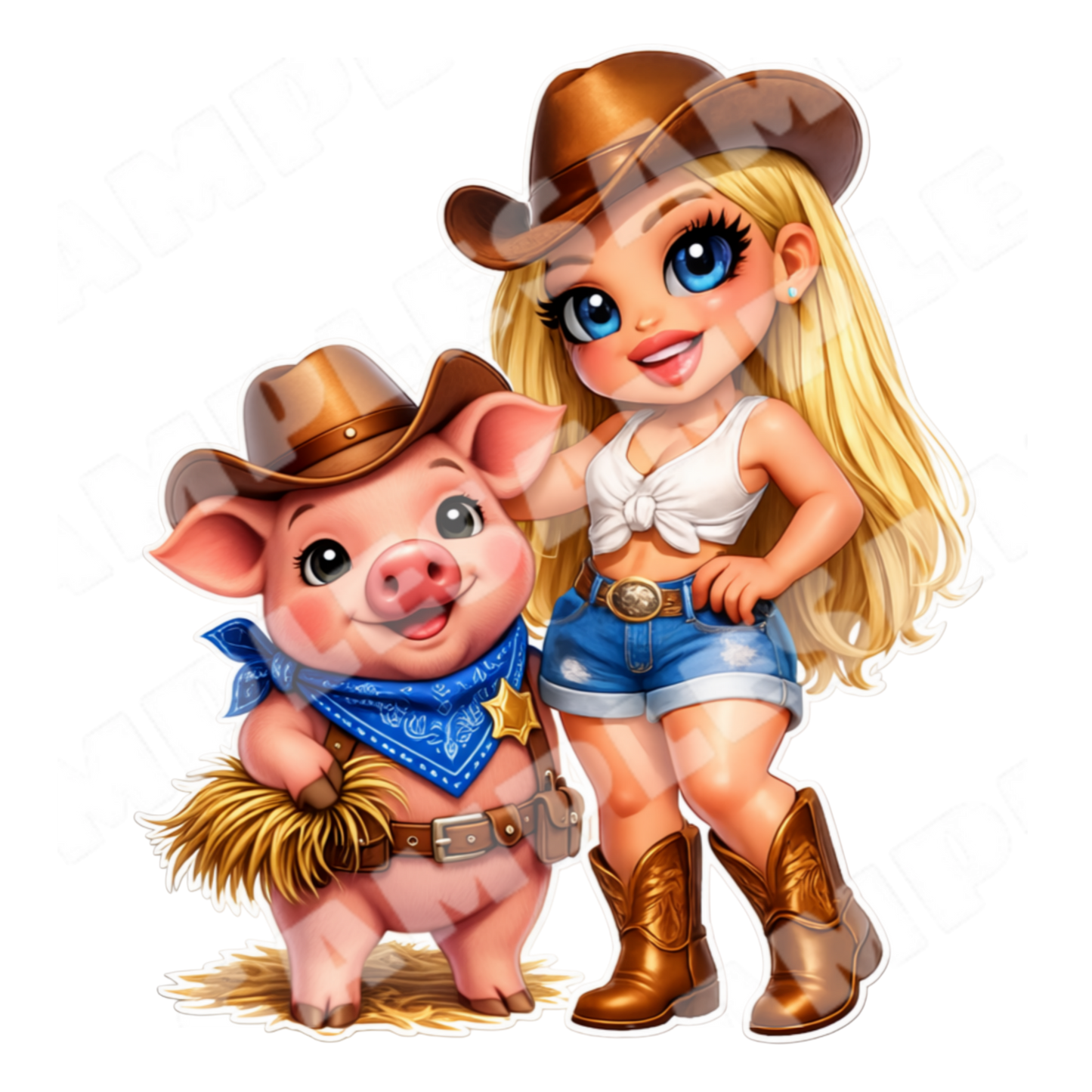 Cowgirl Cutie & Farm Friends Sticker Bundle 8 PNG Digital Stickers(Digital Product)