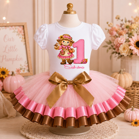 Personalized Pink Scarecrow 1st Birthday Tutu Outfit for Girls