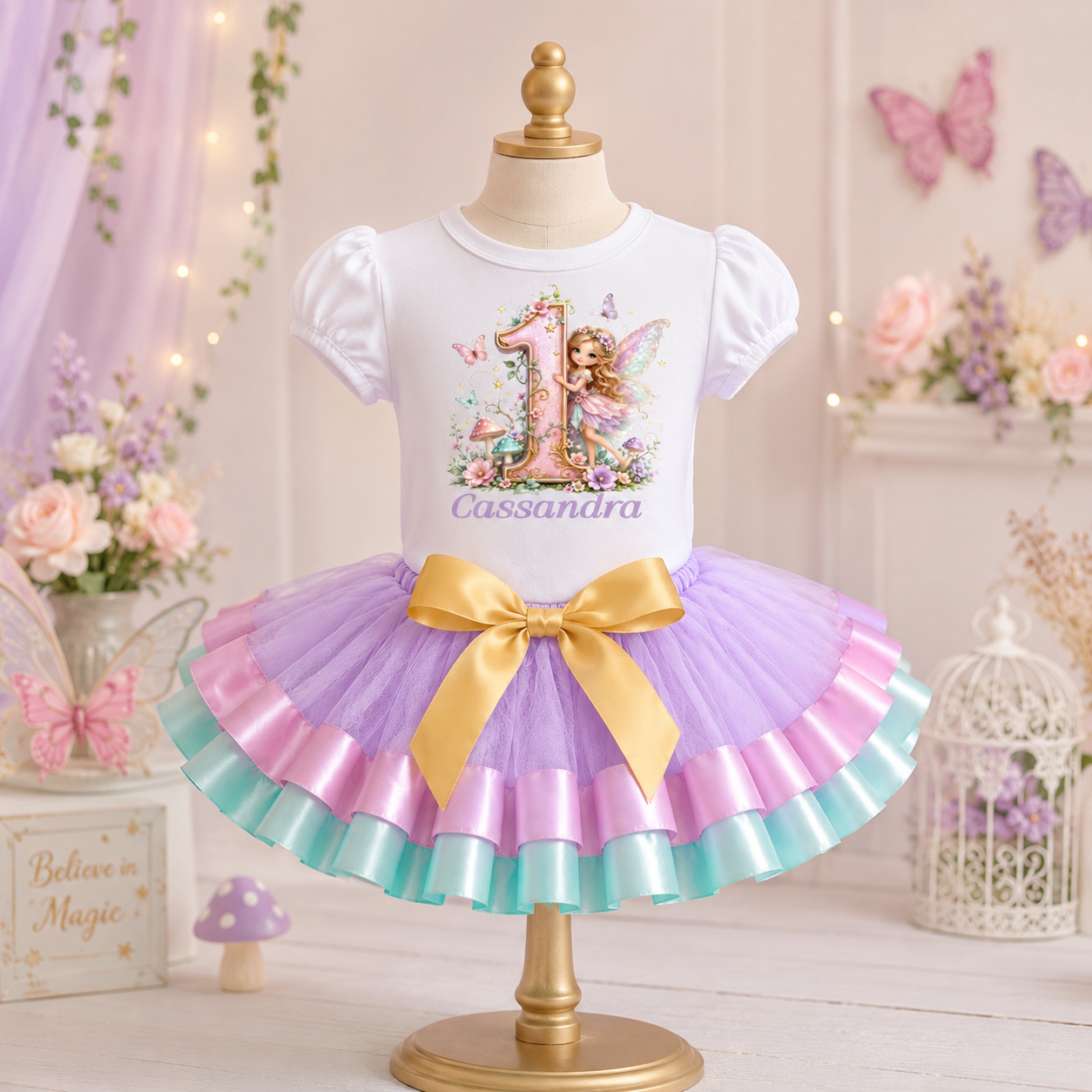 Enchanted Fairy 1st Birthday Tutu Outfit – Lavender Pink Aqua Set