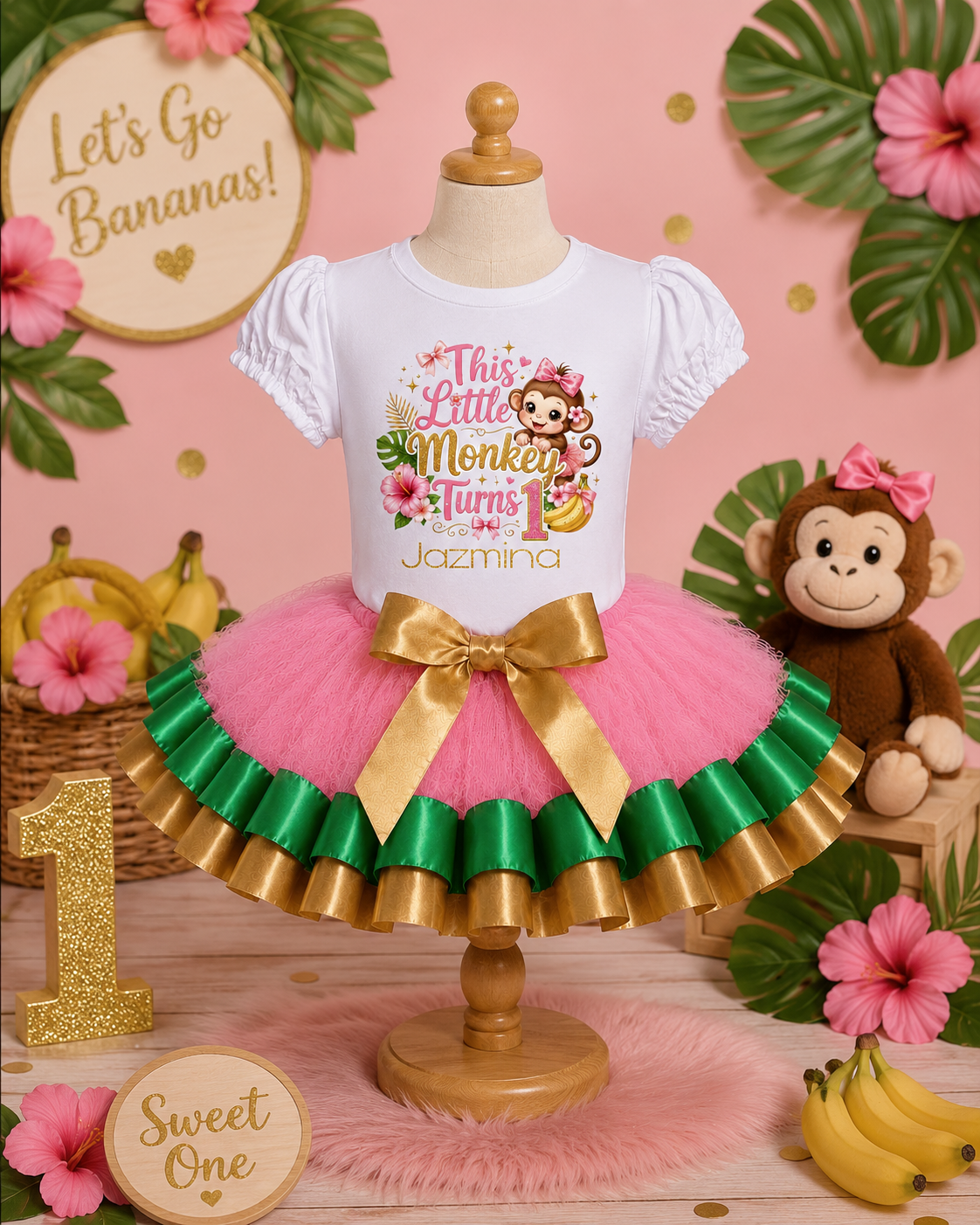 Monkey 1st Birthday Tutu Outfit for Girl, This Little Monkey Turns One Personalized Birthday Outfit