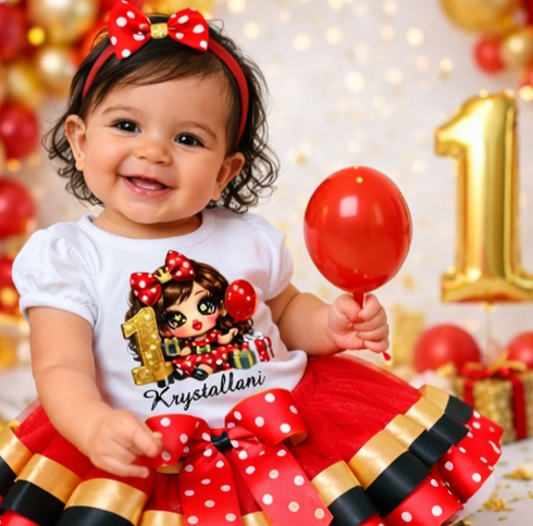 Red Polka Dot Princess 1st Birthday Tutu Outfit – Personalized Birthday Girl Set (Headband Not Included)