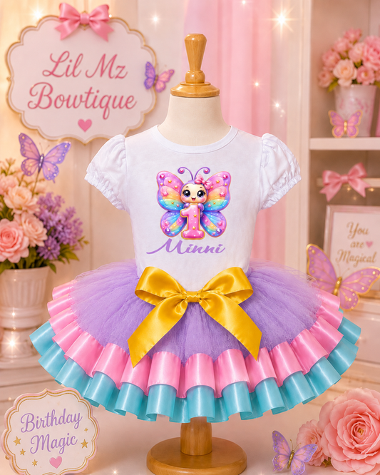 Butterfly 1st Birthday Tutu Outfit for Girls – Personalized Pastel Butterfly Birthday Shirt & Tutu Set
