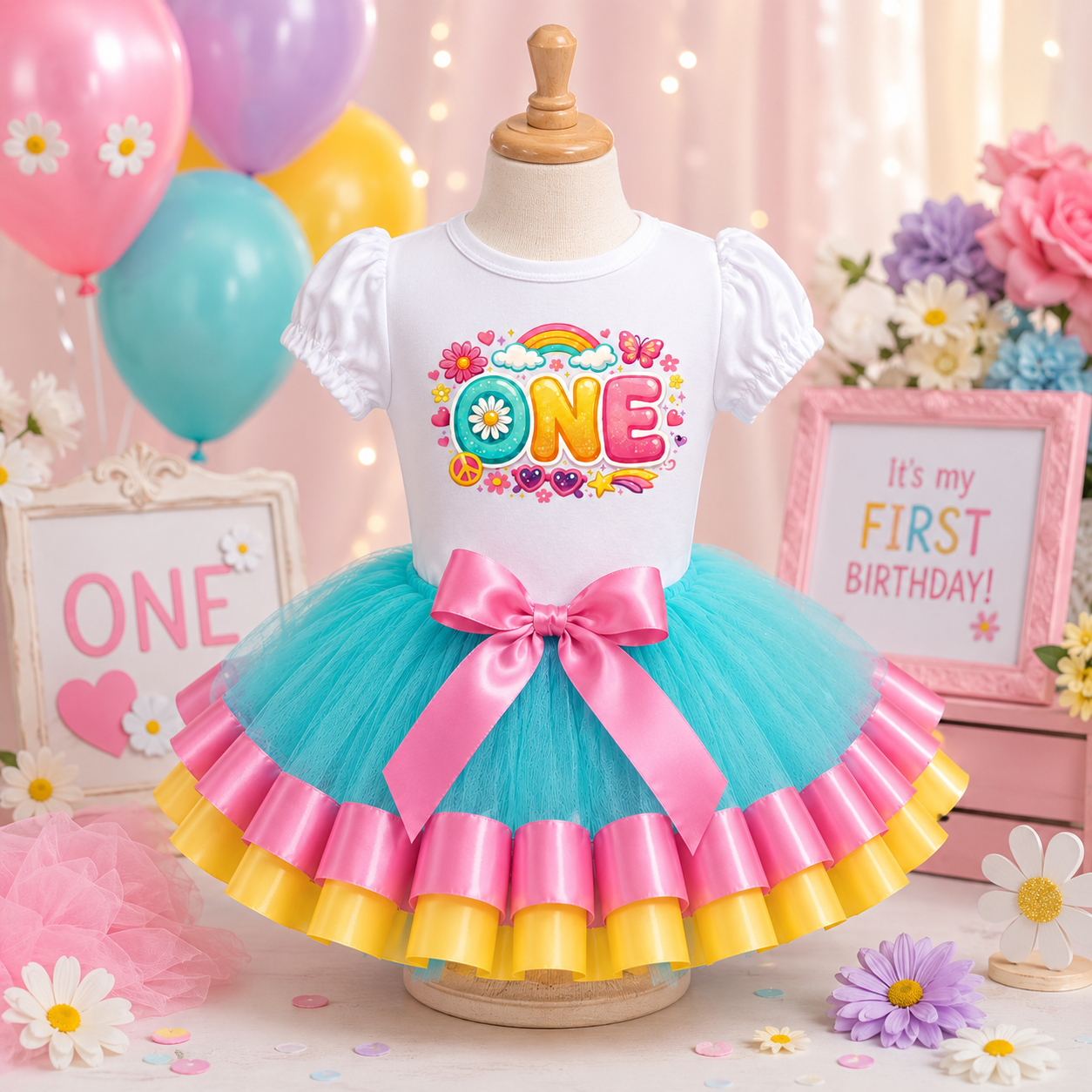 Groovy One Retro Birthday Tutu Outfit Girl