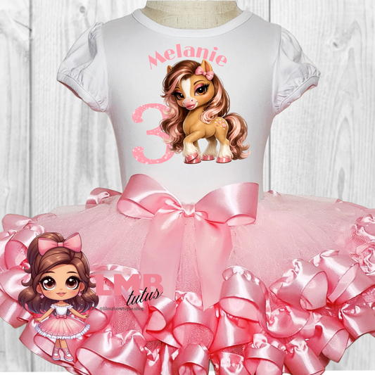 Cute Pony Theme Birthday Ruffled Tutu Outfit
