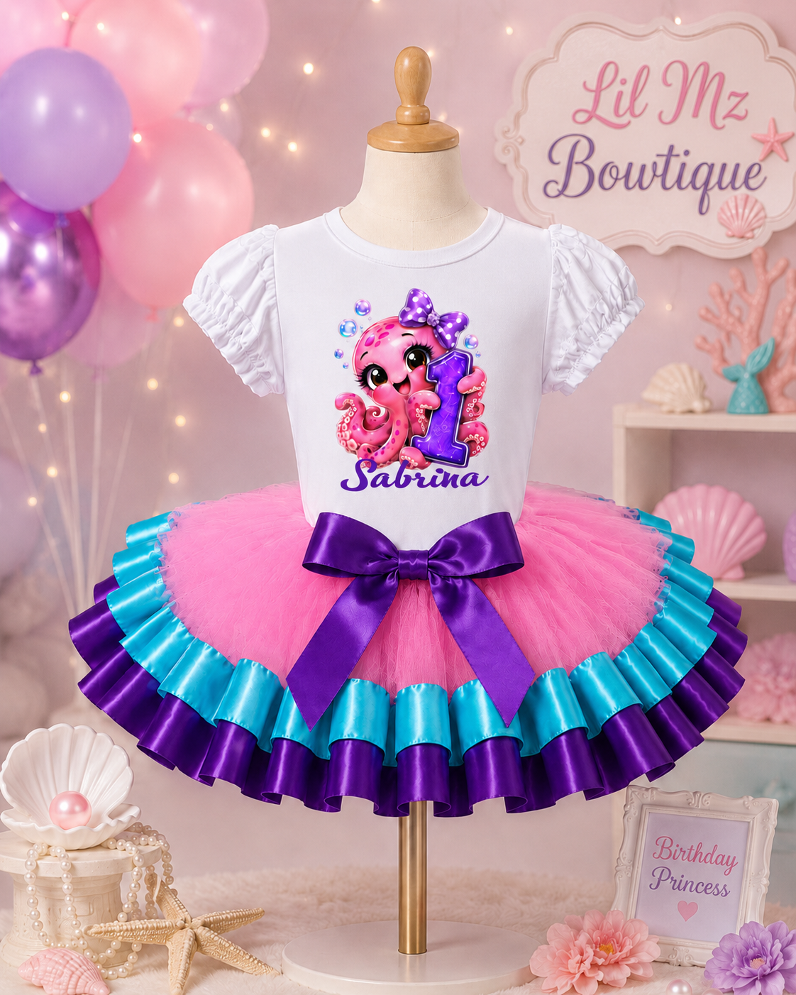 Personalized Pink Octopus 1st Birthday Tutu Outfit for Girls