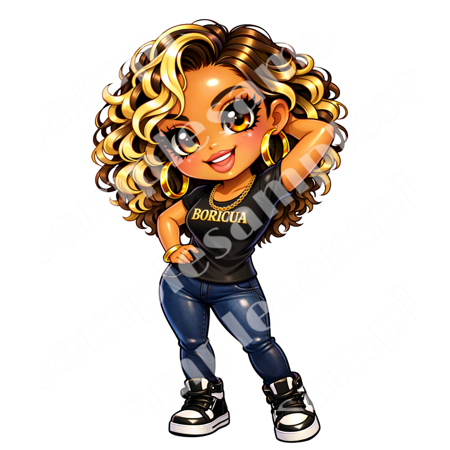 Boricua Chibi Girl 6 Sticker Bundle Cliparts (Digital Product)