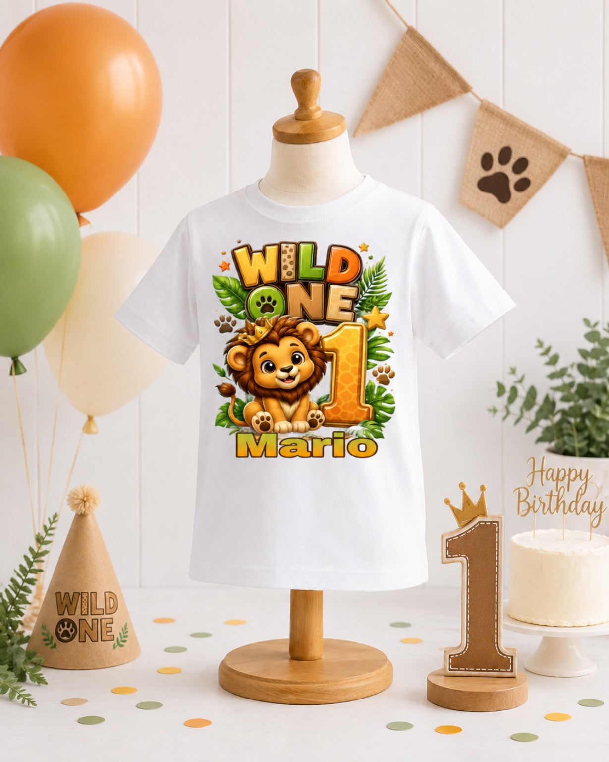 Personalized Boys 1st Birthday Shirt – Wild One Lion Safari Birthday Tee