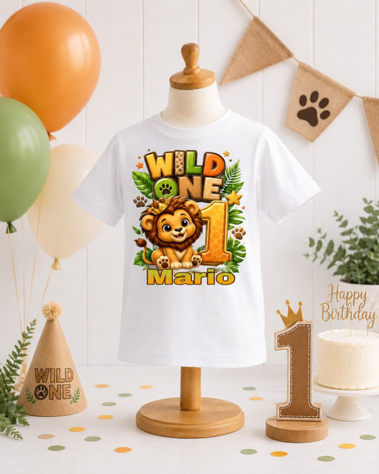 Personalized Boys 1st Birthday Shirt – Wild One Lion Safari Birthday Tee